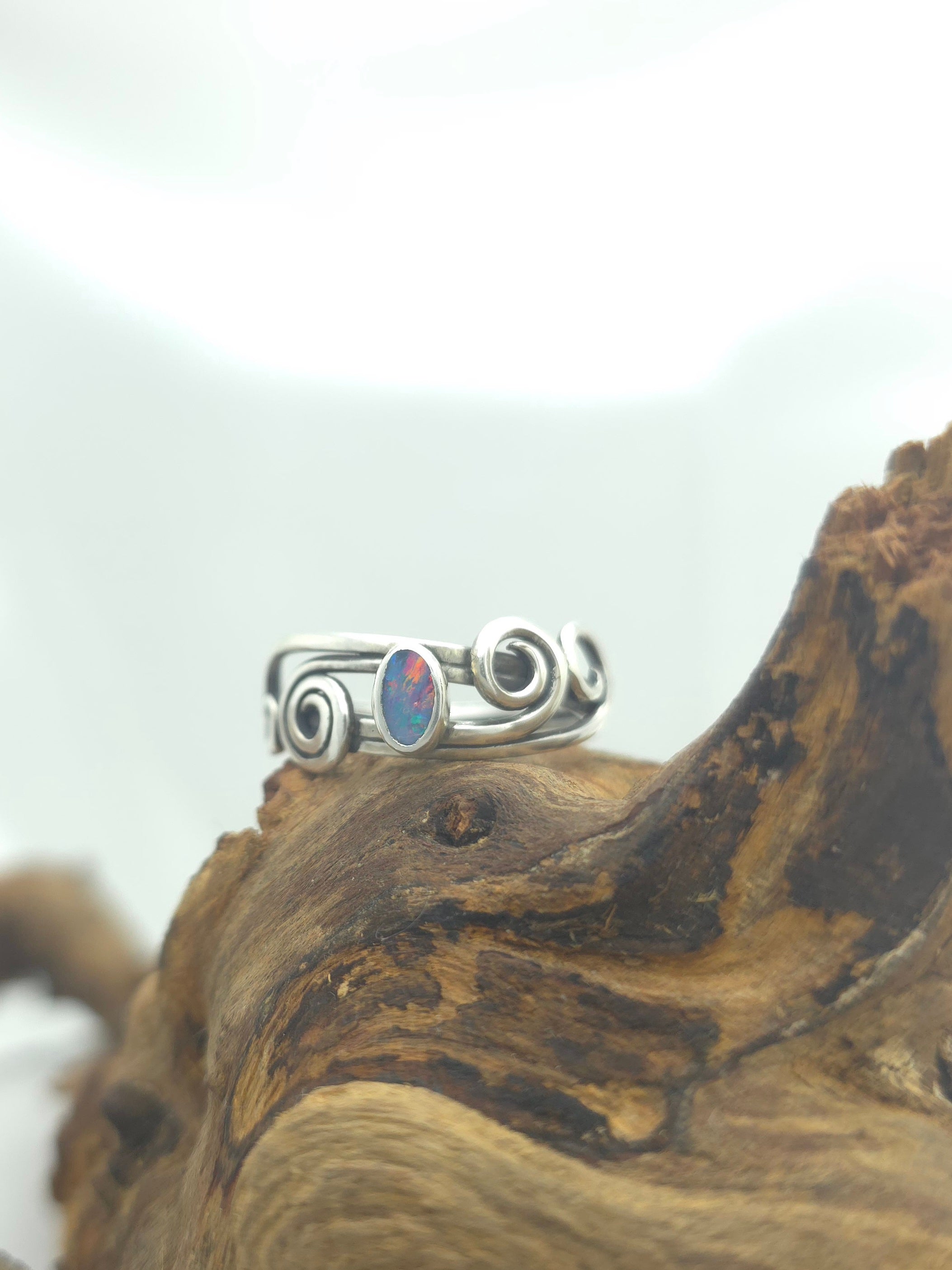 Australian opal set in sterling silver ring
